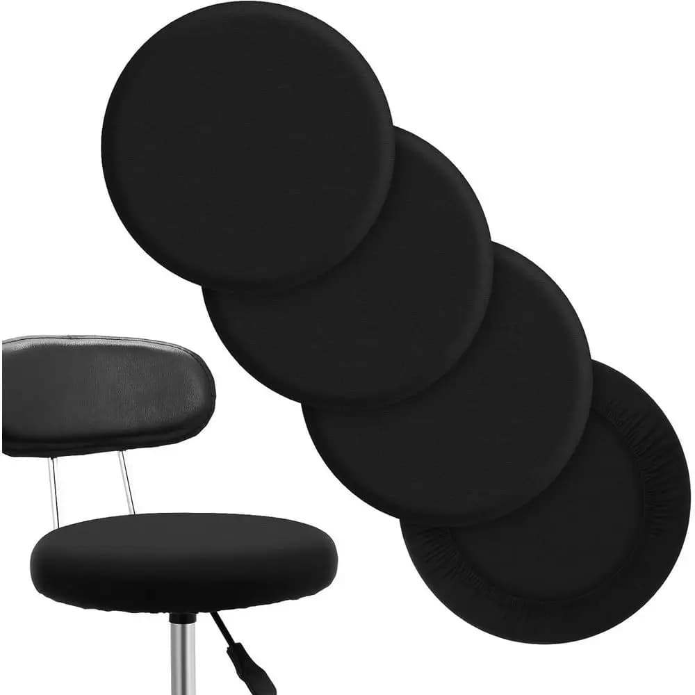 Round Bar Stool Seat Covers - Washable Cushion Slipcovers for 14-17 Inch Chairs (Black, 4 Pack)