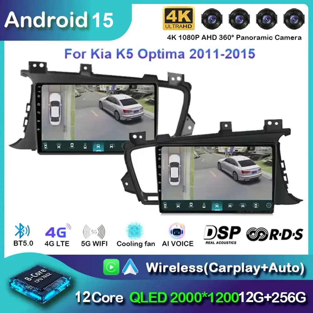 Android 15 Autoradio Per Kia Optima 3 K5 TF T 2010 2011 2012 2013 2014 2015 Navigazione GPS Lettore Multimediale Stereo WiFi + 4G DSP