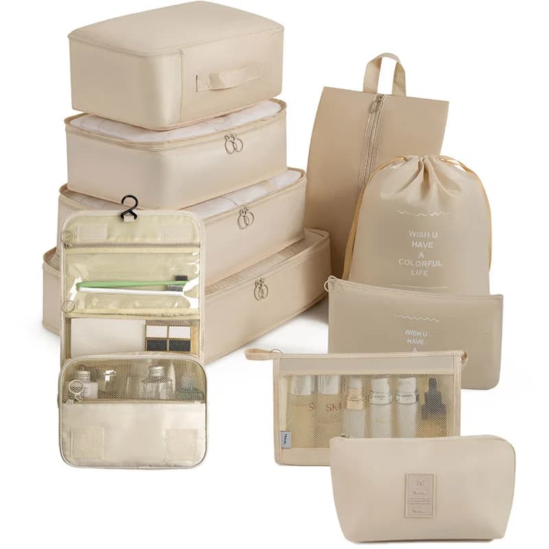 Fold 10 Pcs Set Travel Organizer Storage Bags Portable Suitcase Packing Cubes Cases Wardrobe Luggage Clothes Shoe Pouch
