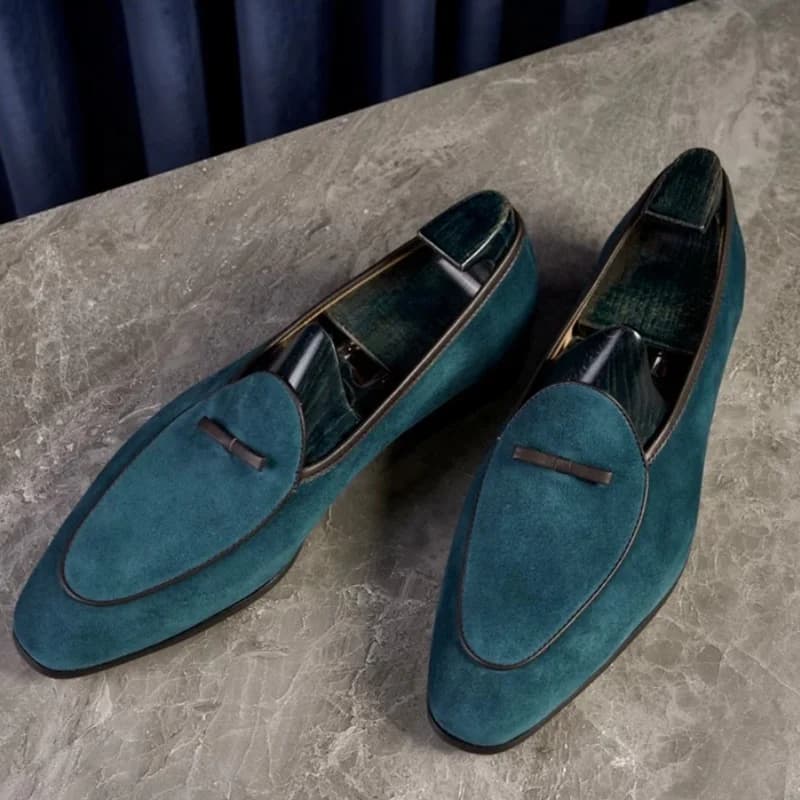 Mocassini da Uomo in Pelle Scamosciata Bowtie, Scarpe Casual Britanniche Autentiche Fatte a Mano, Slip-on Eleganti per Feste