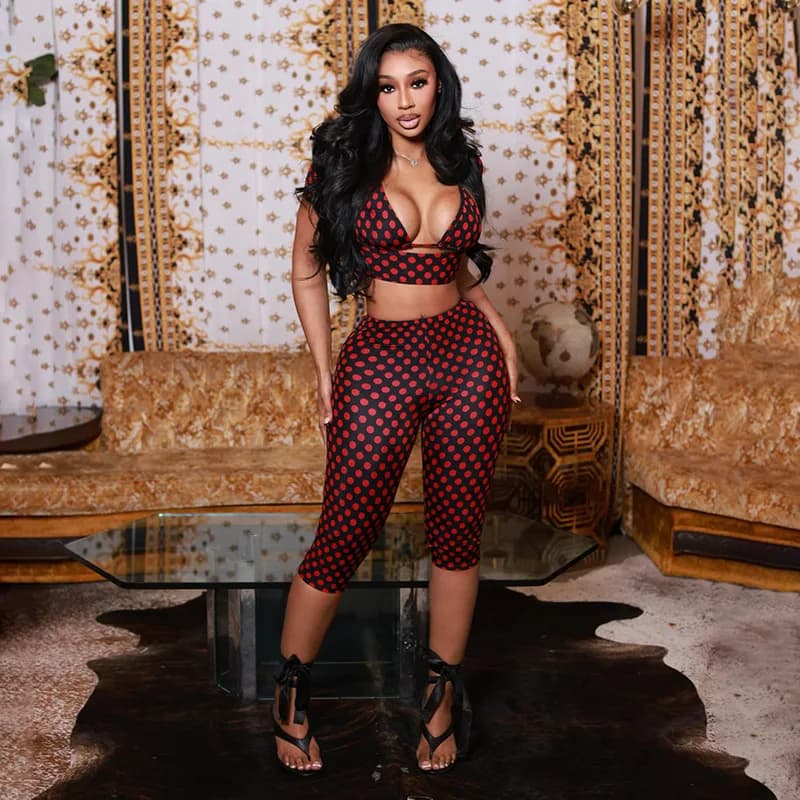Polka Dot Print Sexy Women 3 Piece Set Outfit Patchwork Summer Short Sleeve Crop Top Pants Matching Sets Vacation Streetwear