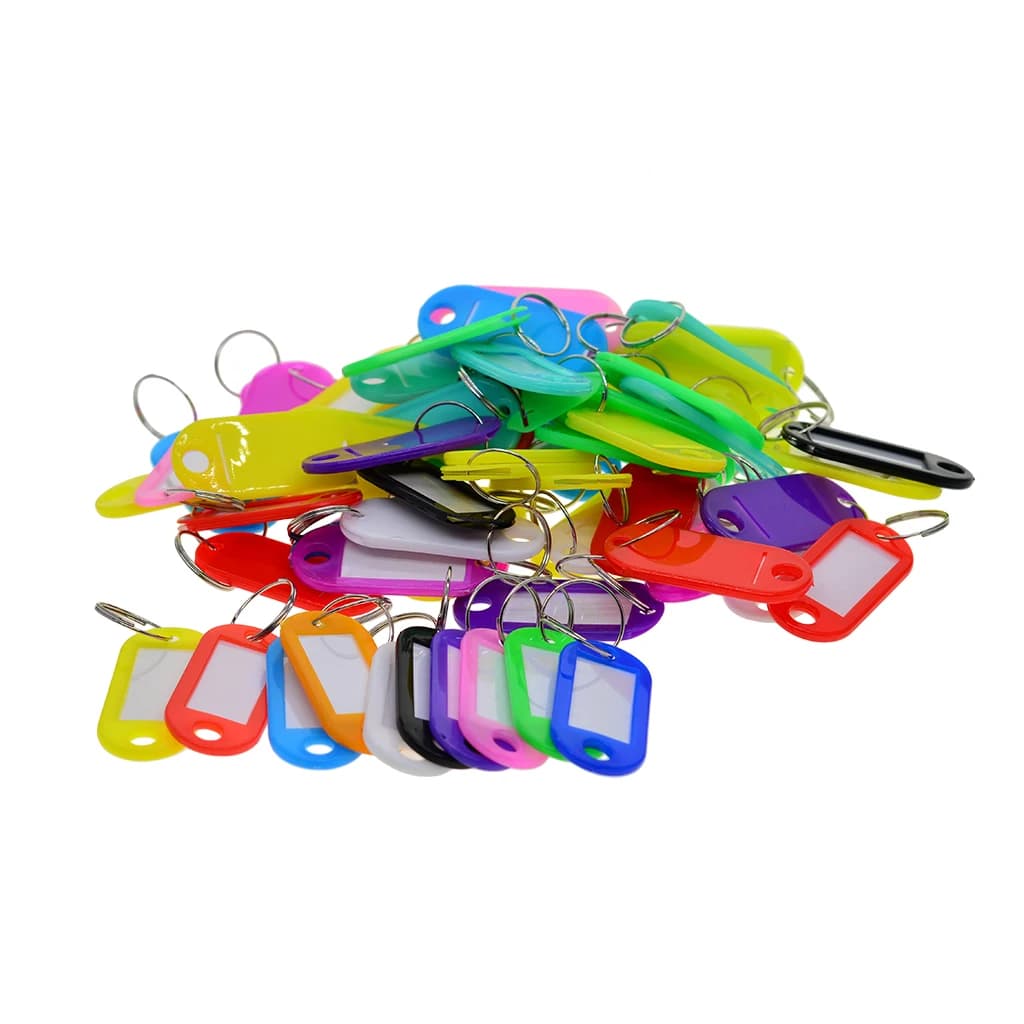 Etichetta chiave in plastica da 50 pezzi con etichetta finestra chiave ID nome carta etichetta con etichetta finestra portachiavi anello diviso
