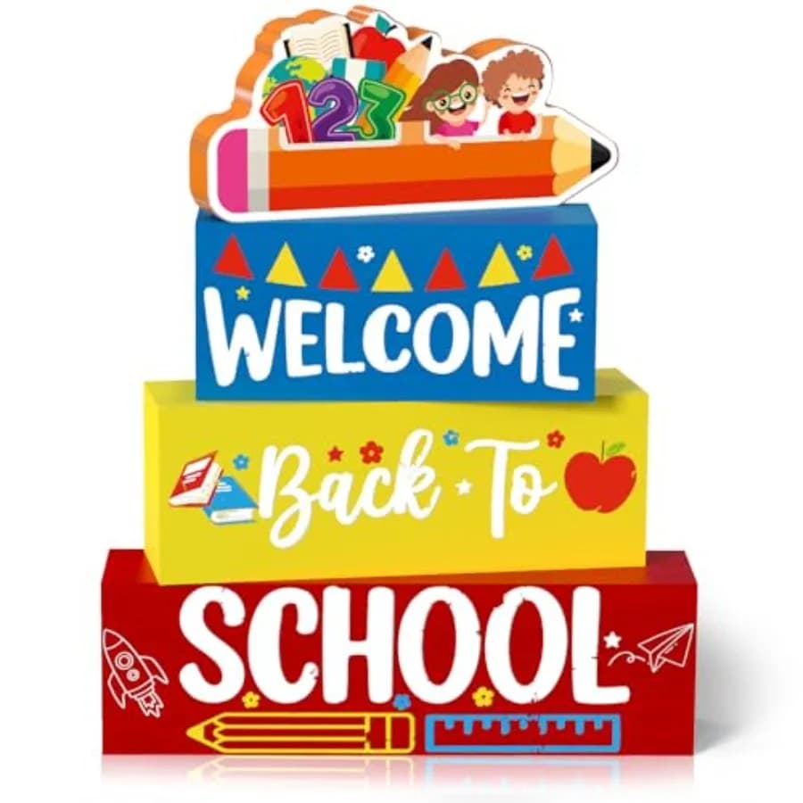 Benvenuti Decorazioni da tavola per il ritorno a scuola 1° giorno della scuola Segno in blocco di legno Centrotavola per la festa Il primo giorno Banner C