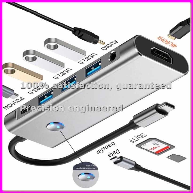 Docking Station USB con Alimentatore Type-C, Spegnimento Schermo con Un Clic per Laptop, Docking Station 4K 60Hz, 9-in-1 2410 Audio-PZZW