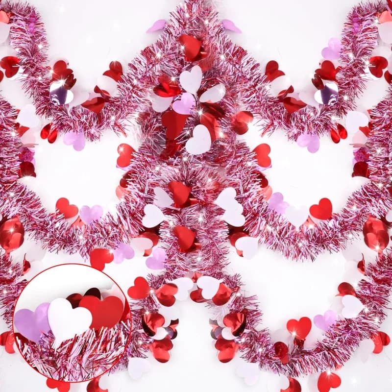 Decorazioni per ghirlande di orpelli a forma di cuore di San Valentino da 2 m, decorazioni per San Valentino con ghirlanda metallica rossa rosa bianca