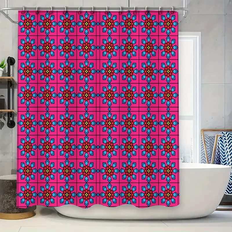 Tenda da doccia moderna con motivo floreale con colori vivaci per l'arredamento del bagno Rosa Blu Rosso Giallo