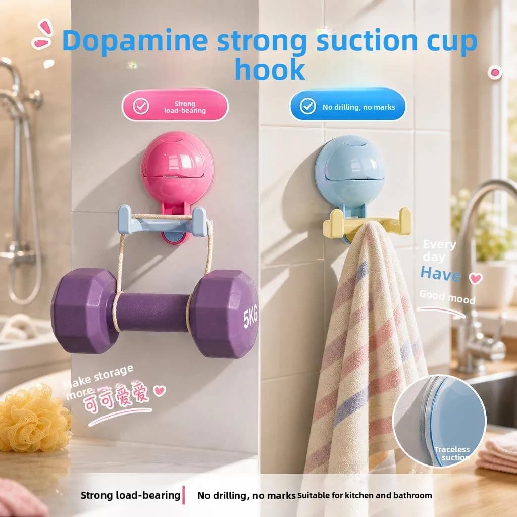 Dopamine Strong Suction Cup Hook No Punching Seamless Wall Hanging Kitchen Bathroom Clothes Miscellaneous Weight Bearing Clot...