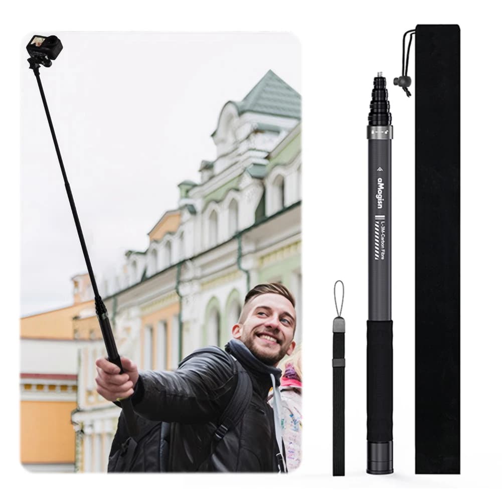 Asta Selfie Invisibile in Fibra di Carbonio, Asta Estensibile Regolabile con Impugnatura per Insta360 X5 X4 X3, OSMO e GoPro Hero