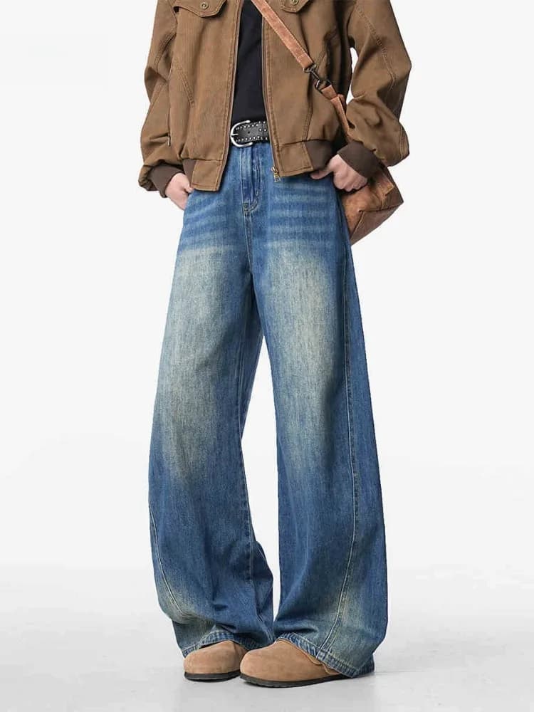 Cleanfit American Style Men's Wide Leg Jeans Spring Autumn High Street Fashion Washed Drapey Long Trousers Casual Straight Cut