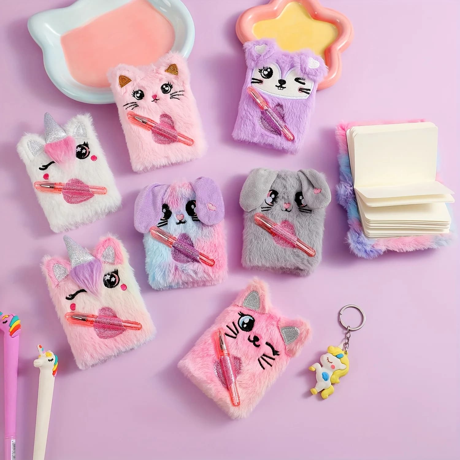 Simpatico quaderno in peluche a forma di gatto, quaderno kawaii per ragazze, fogli interni bianchi, agenda giornaliera, diario, quaderno portatile