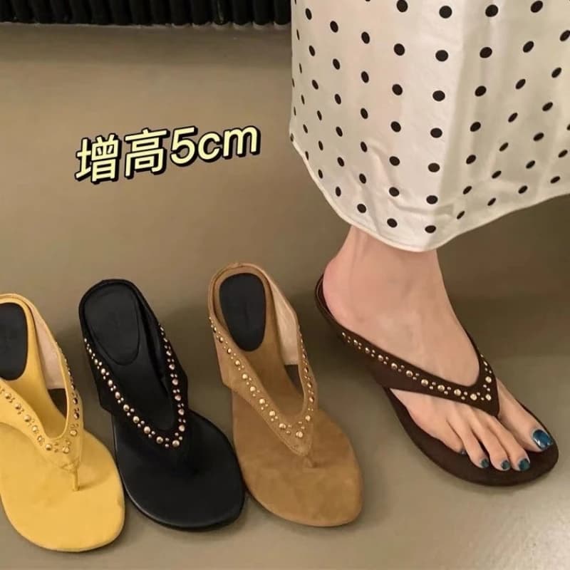 Women's New Studded Toe-Post Flip Flops, Comfortable and Stylish Wedge Sandals