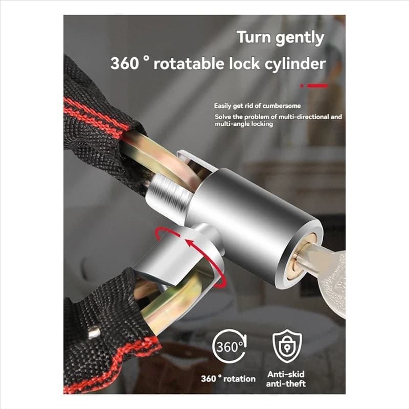 A51Q-Cerratura per bicicletta Catena antifurto allungata e ispessita Veicoli elettrici portatili Catena per mountain bike Lucchetto per bicicletta