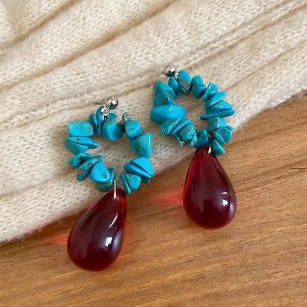 Orecchini a Goccia in Resina con Perline e Cristalli, Accessori di Gioielleria, Orecchini Etnici a Goccia d'Acqua in Cristallo Rosso