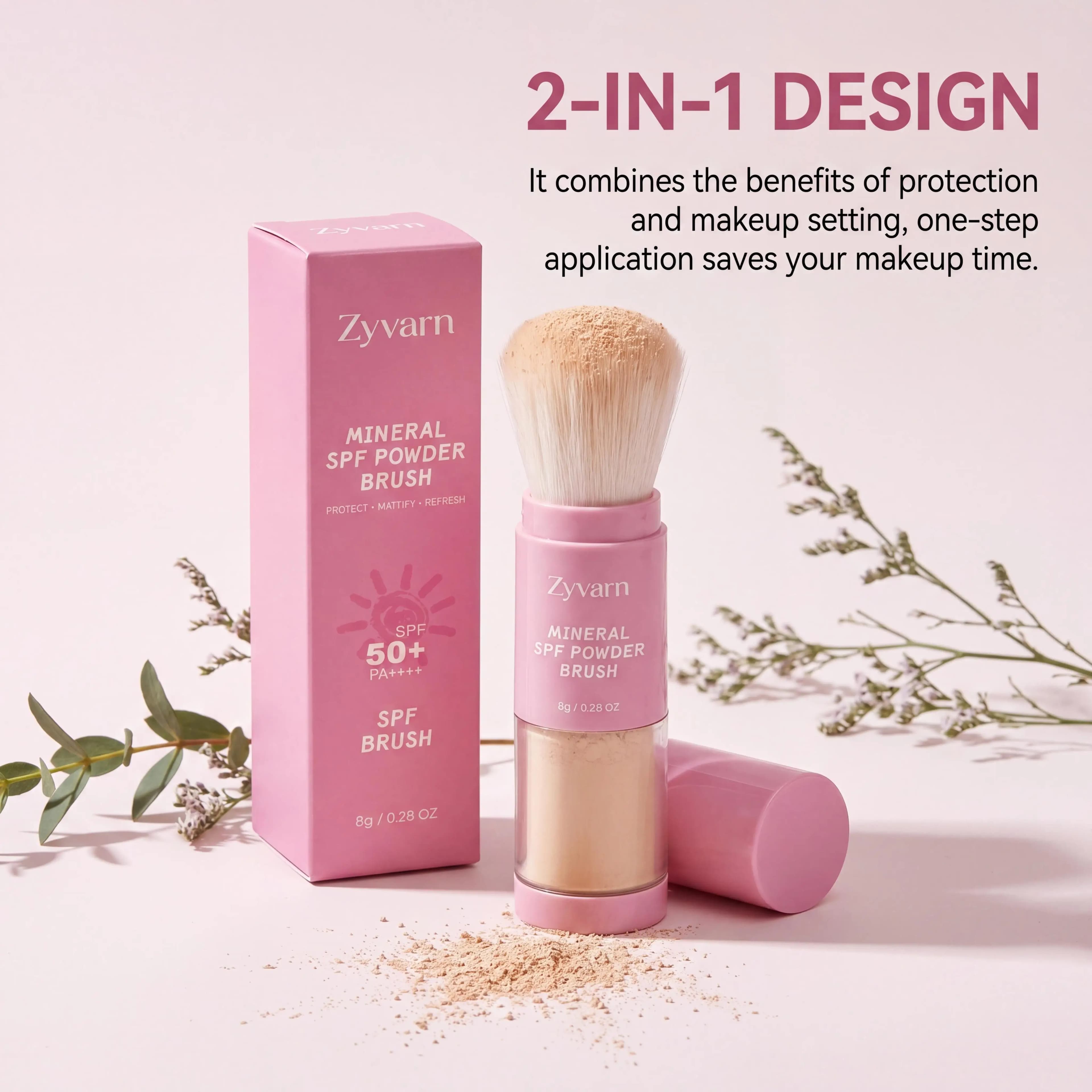 Polvere Solare Minerale SPF 50 Protezione ad Ampio Spettro UVA/UVB, Resistente al Sudore, per Uso in Movimento, con Pennello