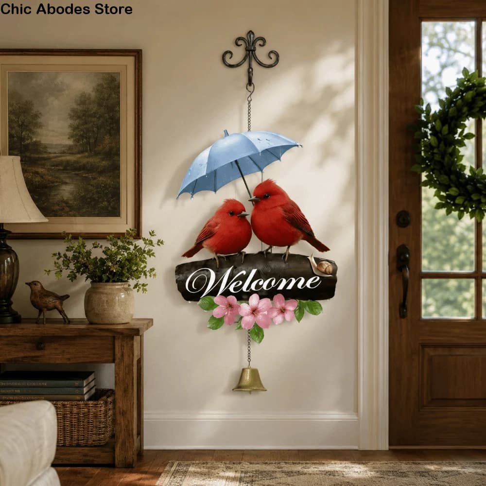 2D Flat Welcome Wind Chime Acrylic Personalized Porch Decoration Flower Ornaments Bird Door Decoration Porch Display