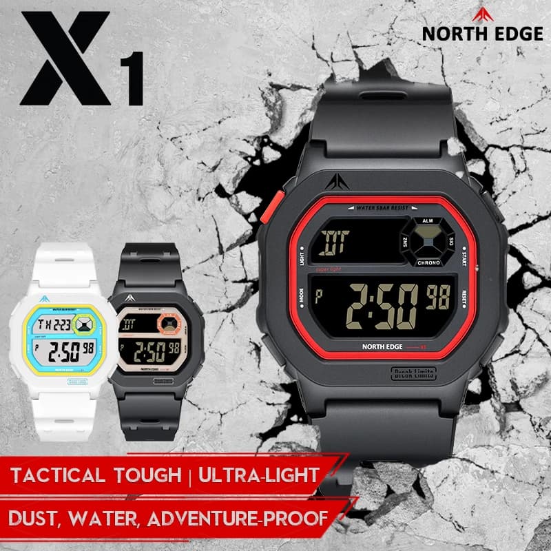 NORTH EDGE Watch man X1 New small square dial Snooze chronometer Luminous alarm clock Waterproof sports watch for man with SCATOLA