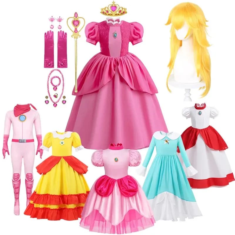 2025 New Cosplay Girls Princess Peach Fantasy Costumes Halloween Cosplay Children Fancy Party Peach Daisy Rosalina Role Game Dress Clo