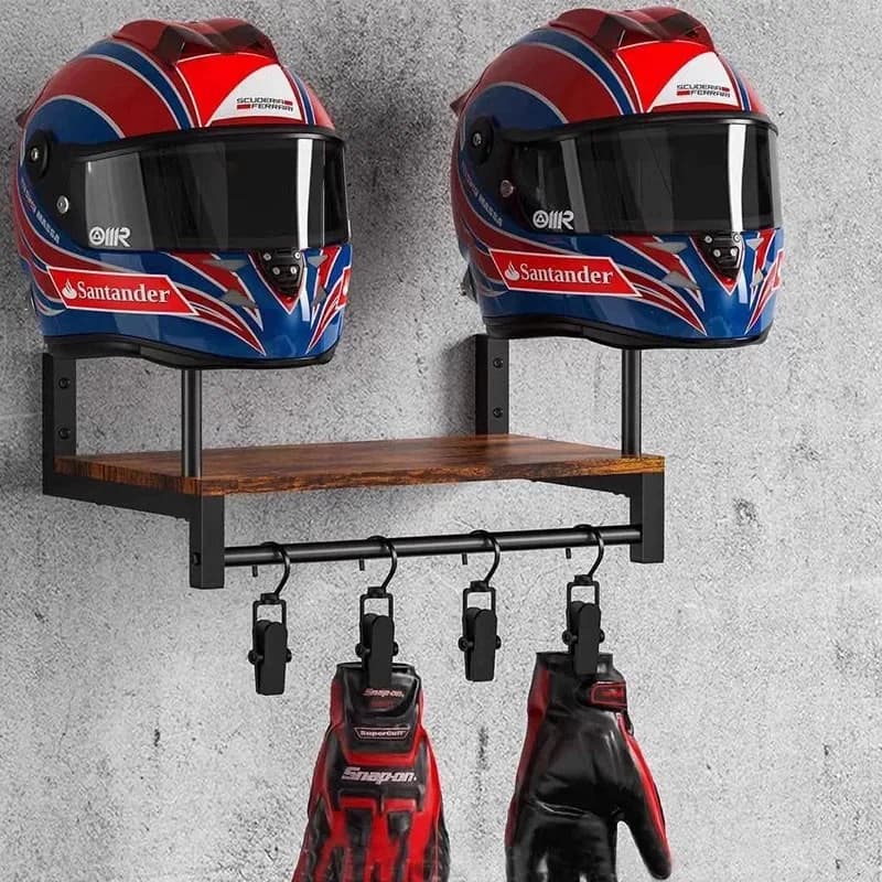Wooden Motorcycle Helmet Wall Mount With Hooks Multipurpose Shelf Jacket Holders Kitchen Cabinet Shelf Helmet Display Stand