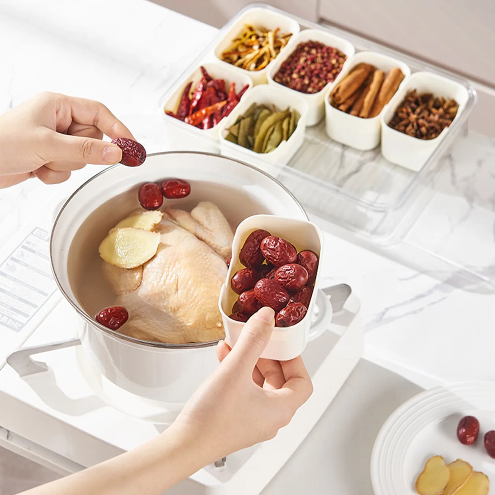 Contenitori per spezie in plastica, set organizer da cucina con coperchi per spezie, condimenti, alimenti, insalate, stoviglie da cucina