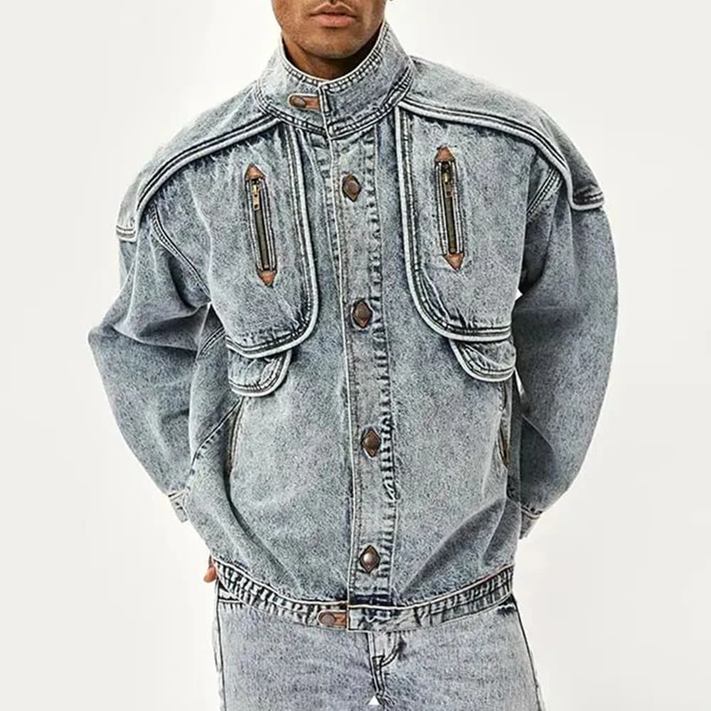 2024 autunno inverno giacche di jeans Vintage da uomo Solid Casual Jean Coat Fashion Stand Collar Moto Biker High Street Tide Outwears
