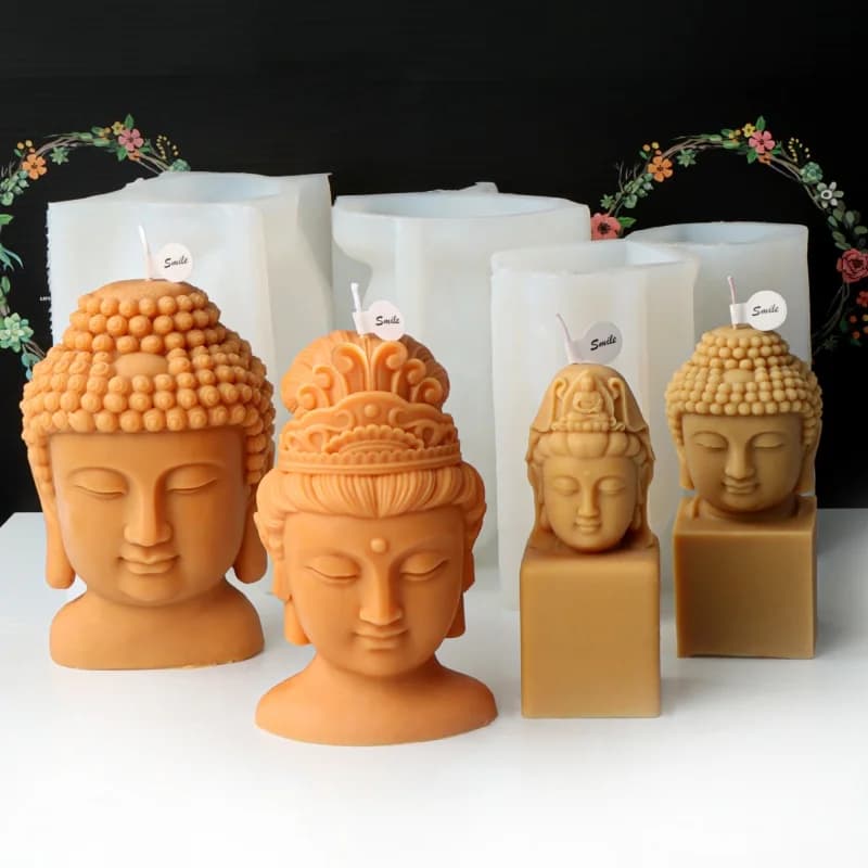 Stampo 3D per Candela a Forma di Grande Testa di Buddha, Stampo Fai-da-te per Statua di Guanyin con Capelli Intrecciati, Stampo per Aromaterapia, Stampo in Gesso e Resina per Decorazioni Domestiche