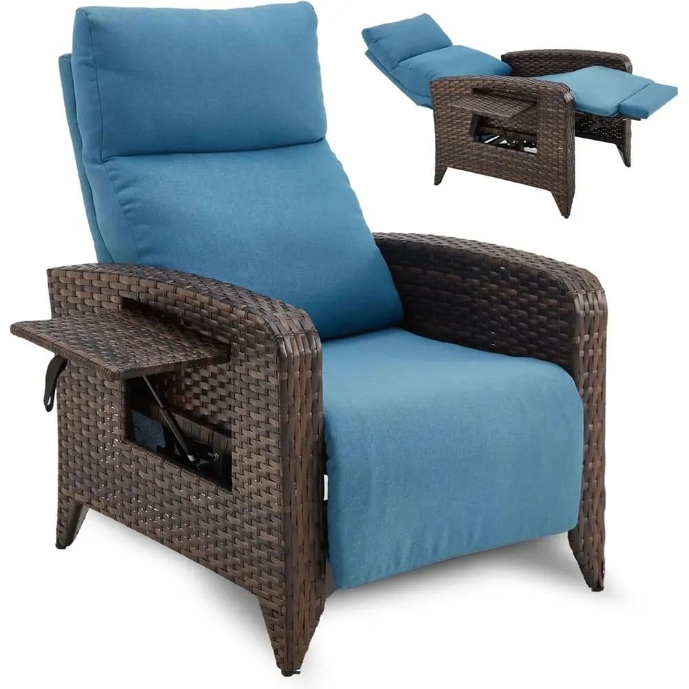 Upgraded Outdoor Recliner with 150° Adjustable Back, Patio Chair with Ottoman and Removable Cushion