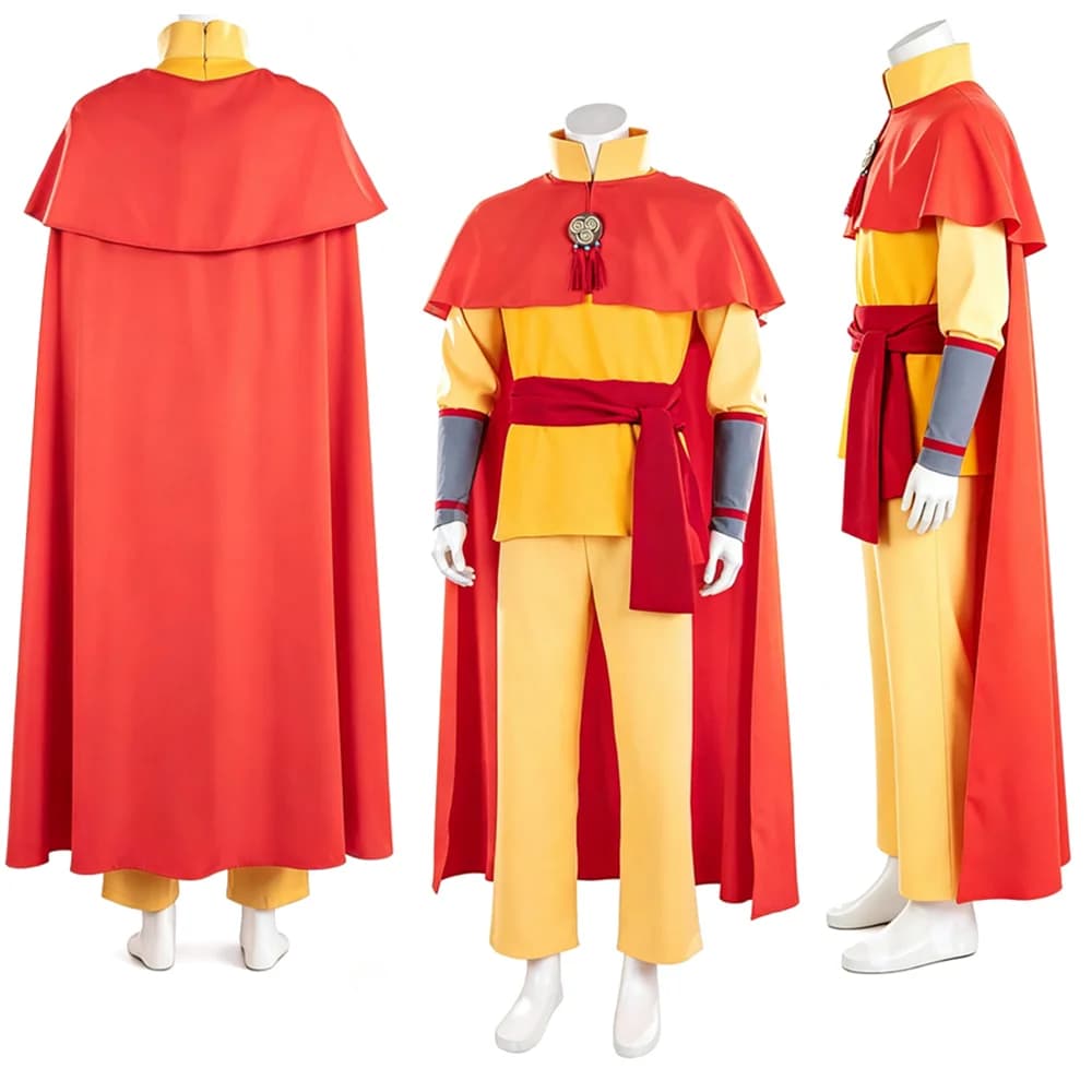Aang Cosplay Costume Avatar The Last Airbender Air Nomad Outfit Top Pants Red Cape Belt Pendant Halloween Carnival Dress Disguis