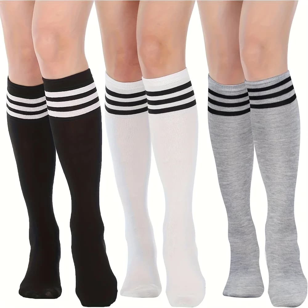 1 pair of women's knee socks suitable for heat in all seasons - Solid Color and Striped Sports Socks, Casual Clothing Pads