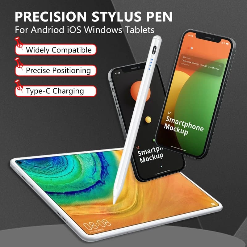 JUMPEAK Stylus Pen Penna capacitiva attiva per tablet Strumento di scrittura per disegno di precisione compatibile con iOS iPad Android Windows Tablet