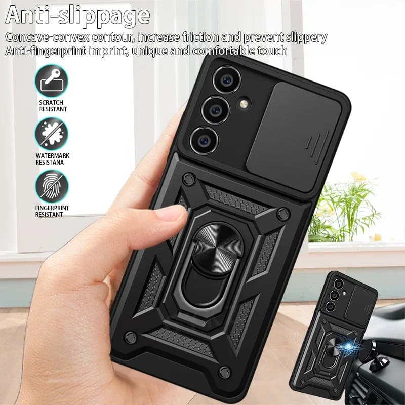 Custodia per Samsung Galaxy A05s 4G con supporto magnetico ad anello per auto, cover posteriore protettiva scorrevole per fotocamera per Samsung A05s A 05S SM-A057F