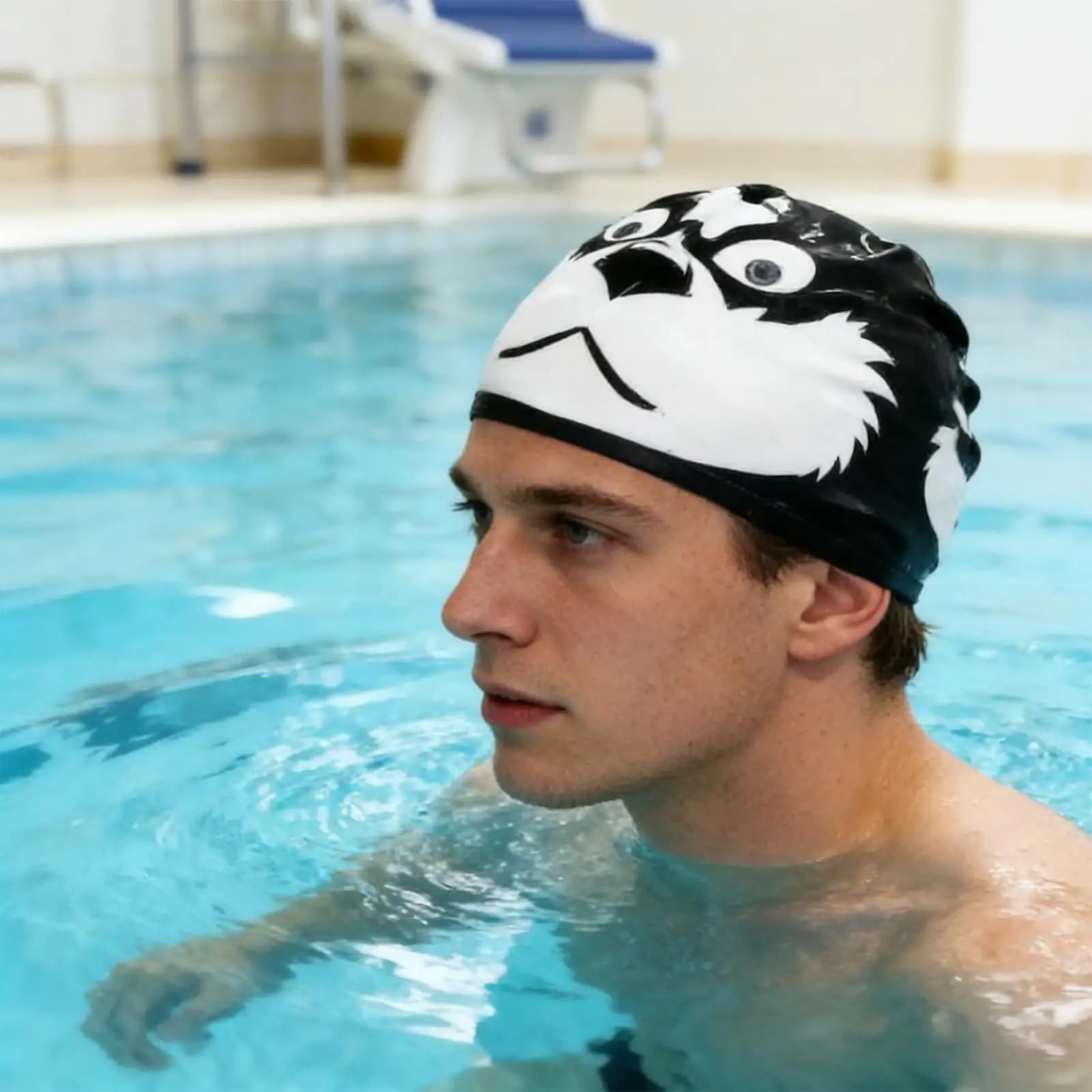 Cappello da nuoto per uomo con stampa cane, copricapo da piscina, comodo cappello da nuoto in silicone impermeabile per capelli corti, medi e lunghi, per adulti e mamme
