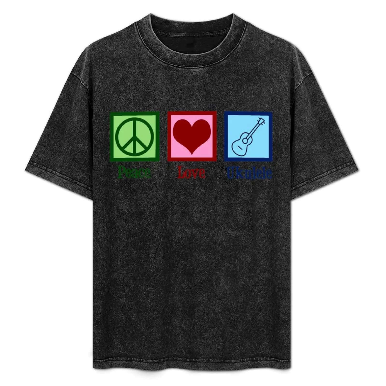 T-shirt Peace Love Ukulele, maglietta basic semplice e casual a maniche corte