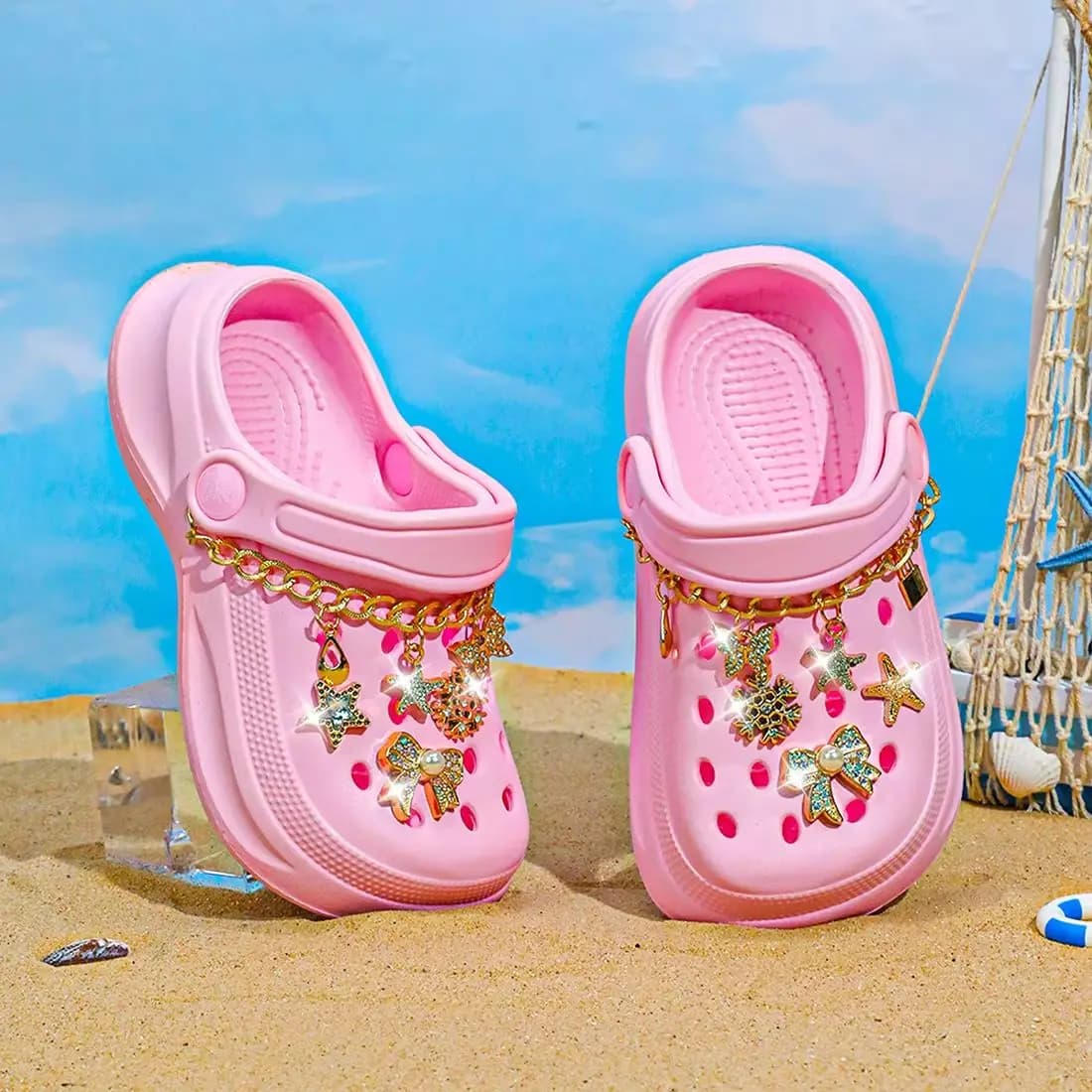 Zoccoli e sabot slip-on per bambini - Scarpe da giardino in EVA traspiranti e impermeabili con catena decorativa per spiaggia e uso quotidiano 168