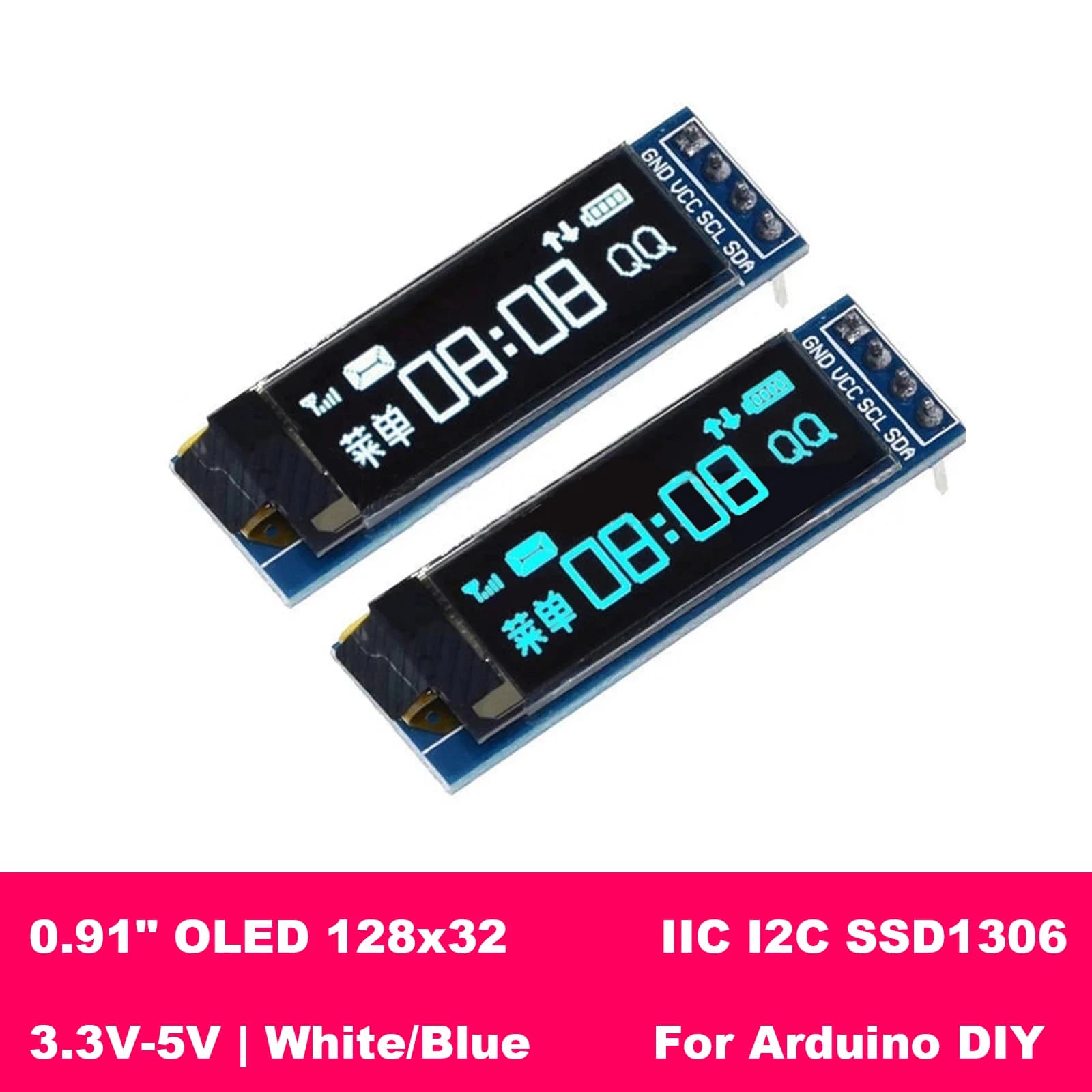 OLED Display Module from 0,91 Inches and 0,96 Inches I2C SSD1306 SSD1315 128x32 128x64 for Arduino ESP32 Raspberry Pi DIY 3,3V 5V