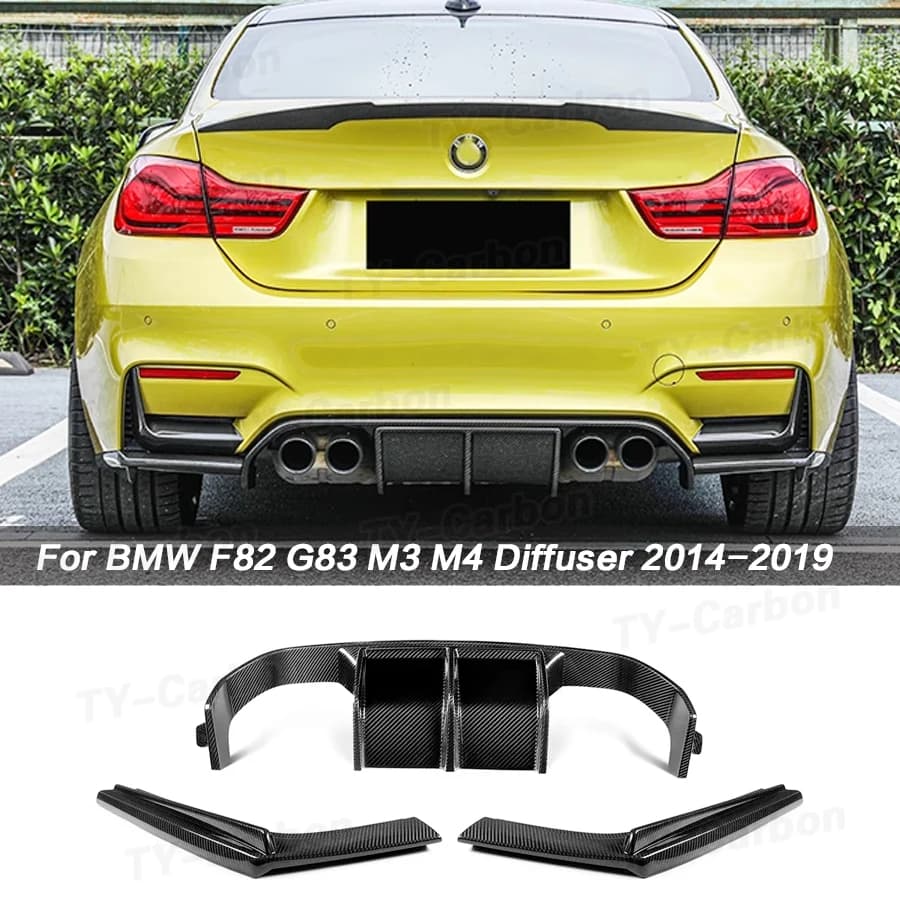 Rear Diffuser Lip Spoiler Bumper Guard for BMW F80 M3 F82 F83 M4 Bumper 2014 - 2019 Sedan Coupe Bodykit Real Carbon Fiber / ABS