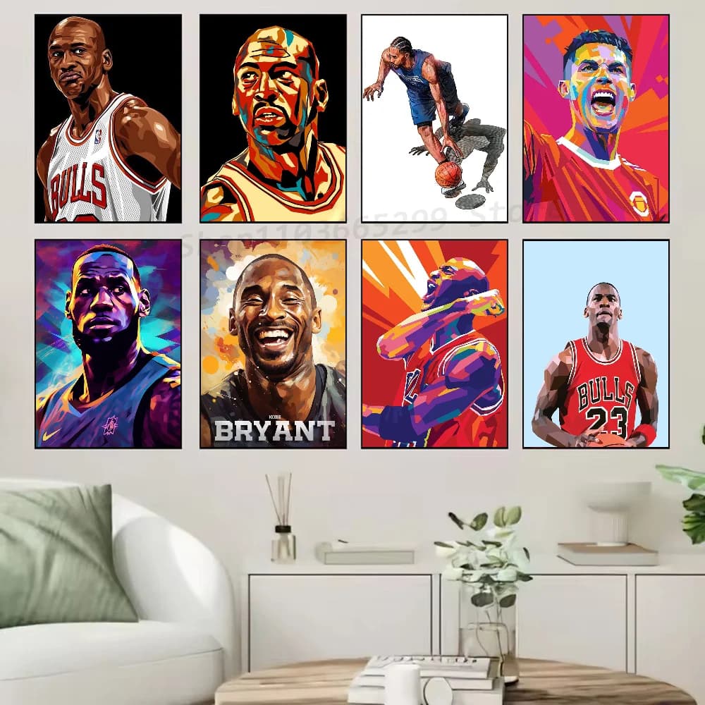 1pc World Basket Celebrity Poster Arte autoadesiva Adesivo di carta impermeabile Coffee House Bar Room Wall Decor