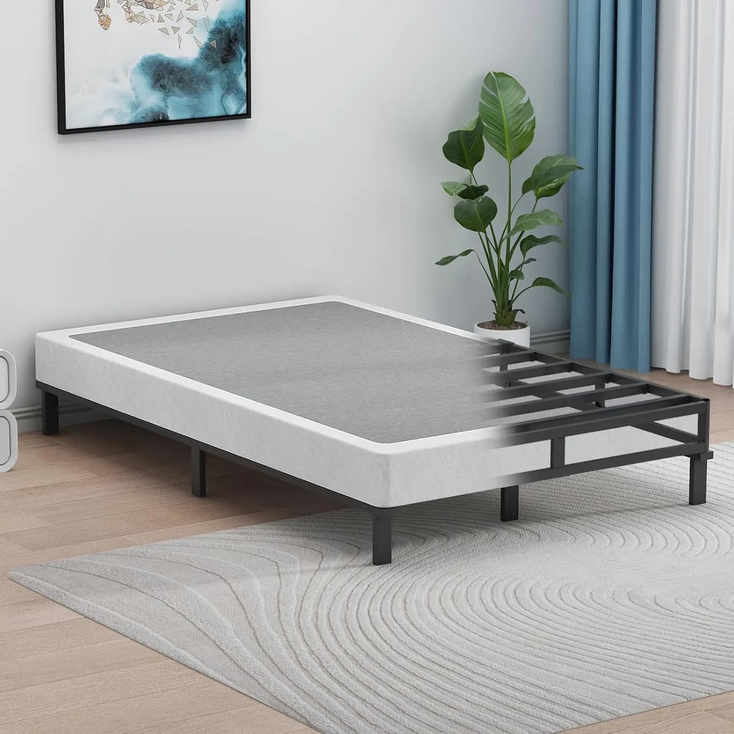 Double box spring for 5 inch box for single bed, 2000-pounder durable metal mattress backing with easy to clean fabric coating