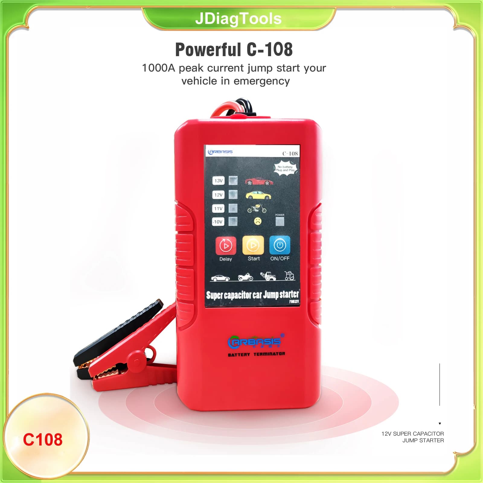 12V SUPER CAPACITORE JUMP STARTER C108 Accessori per auto Accumulatori e caricabatterie di riserva Alimentatore di avviamento per automobili senza display LCD