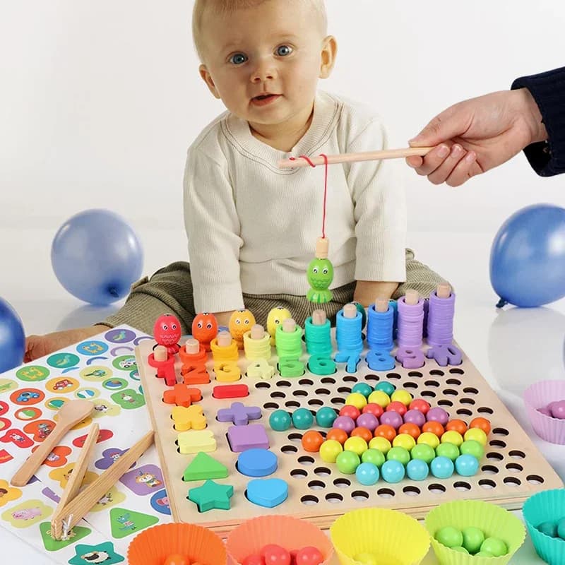 Giocattoli educativi per bambini Montessori Puzzle in legno da tavolo Gioco di matematica Giocattoli Mani Allenamento del cervello Clip Perline Precoce per i bambini