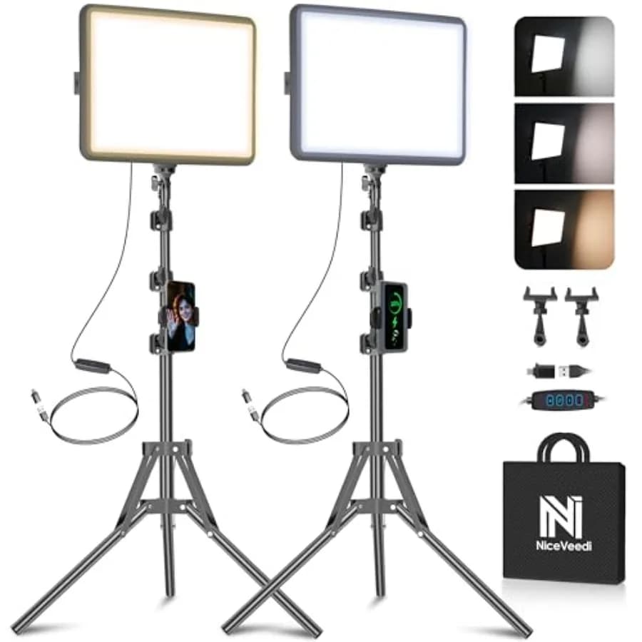2-Pack LED Video Light Kit, Studio Light, 2800-6500K Dimmable Photography Lighting Kit with Tripod StandandPhone Holder, 73" St