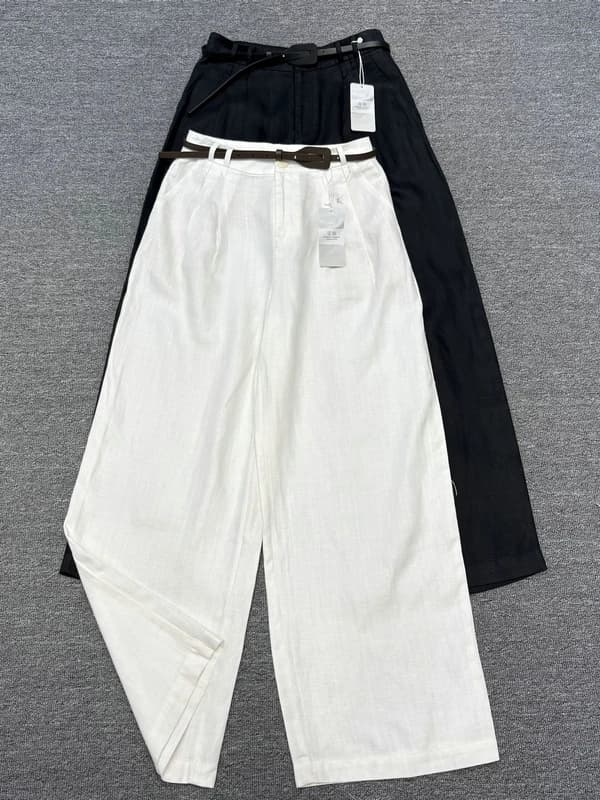 Pantaloni Casual a Gamba Dritta in Lino da Donna, Moda Autunnale, Vita Alta con Cintura, Lunghi, per Silhouette a Pera, Stile Classico