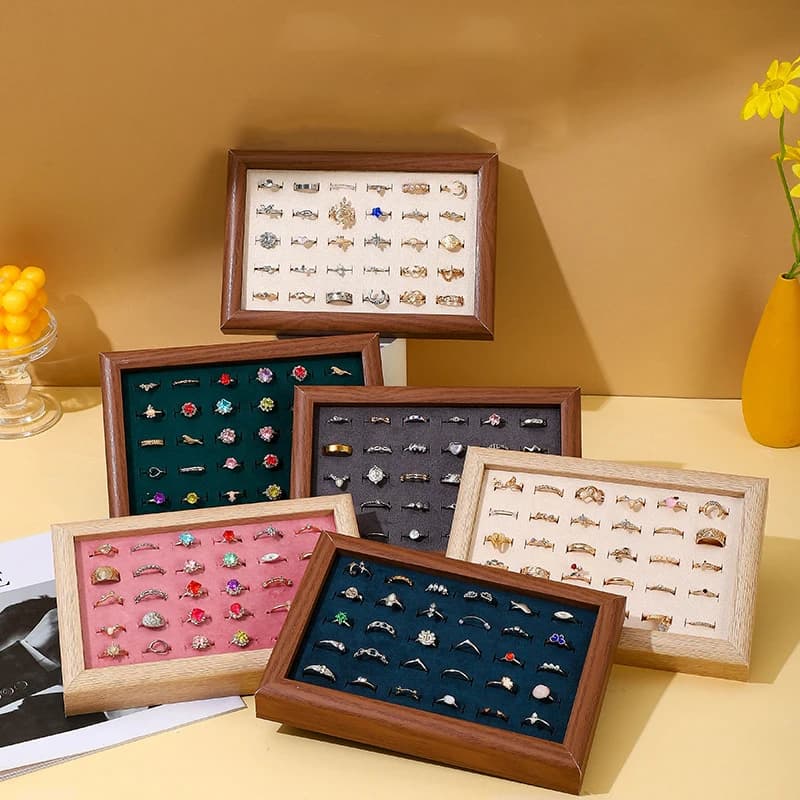 Fashion Ring Display Plate Button Earrings Bracelet Jewelry Storage Box Wooden Organizing Box Ring Tray