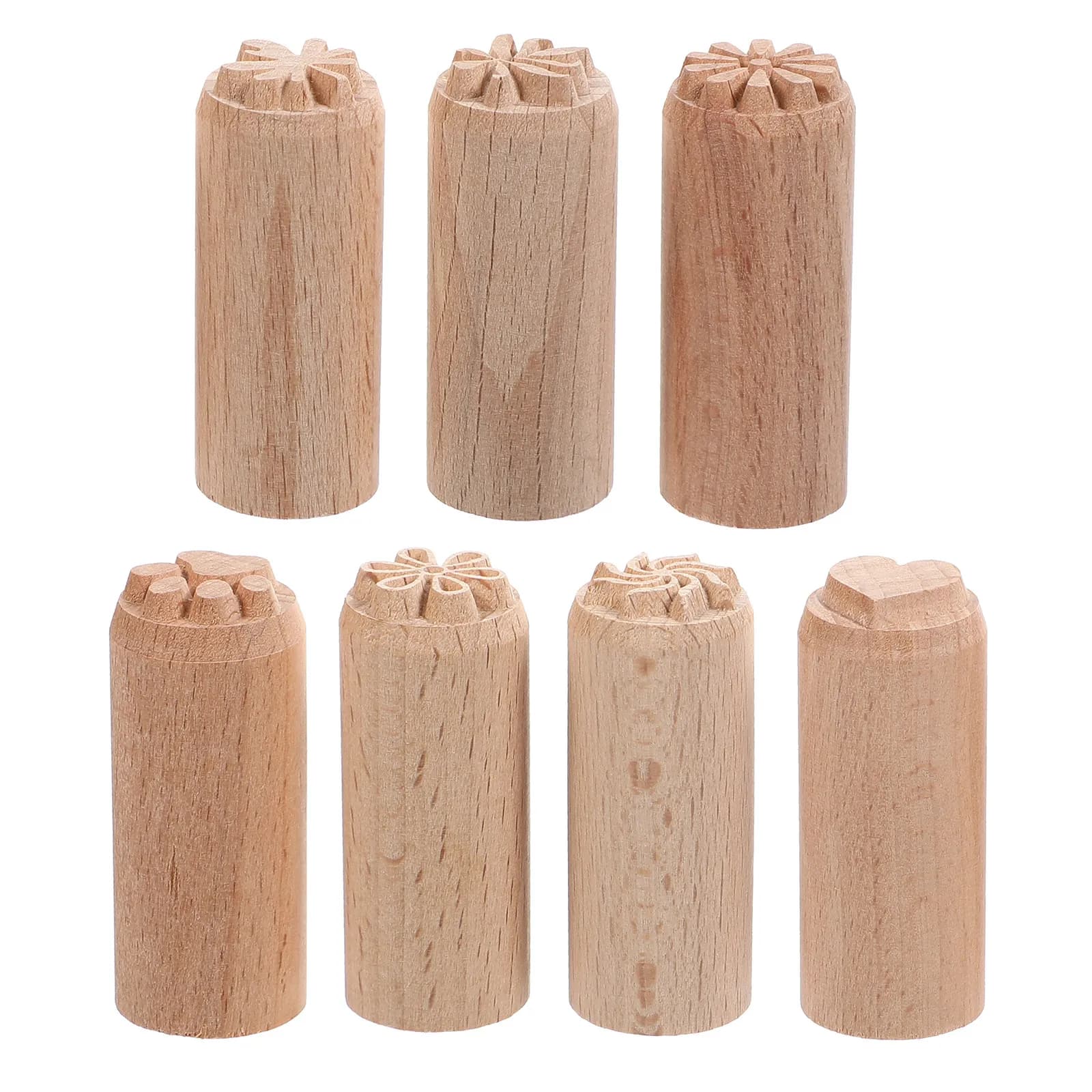 Wooden Pottery Stamp Natural Smooth Surface Wood Block Stamp for Clay Dough Crafting DIY Pottery Tools Multiple Patterns