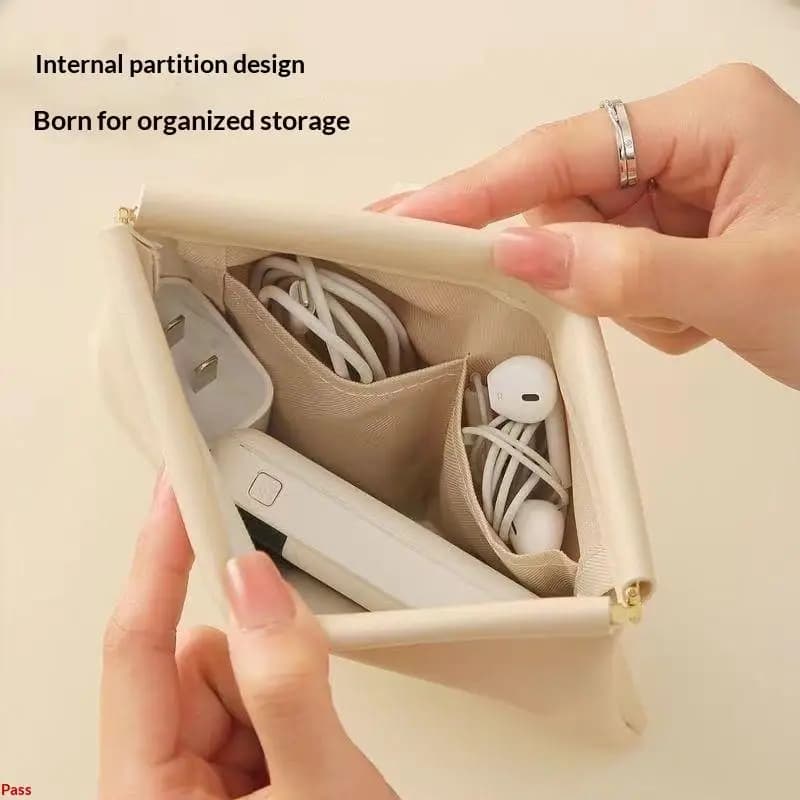 Borsa portaoggetti in similpelle PU alla moda, chiusura automatica, impermeabile, portatile, per auricolari, caricabatterie, rossetto, gioielli, cosmetici.