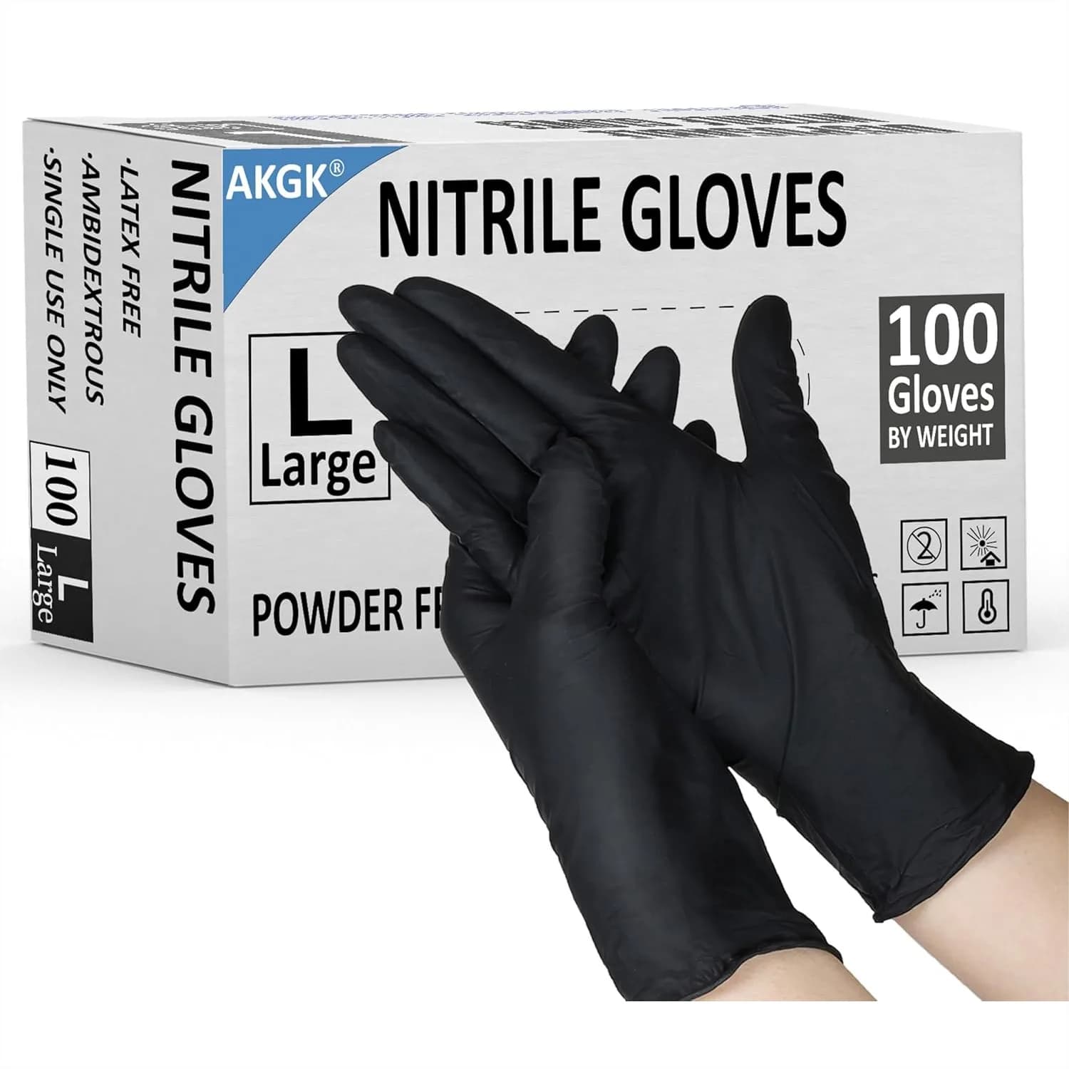 Guanti in Nitrile 100 Pezzi, Monouso, Neri, Taglia Grande, Senza Polvere e Senza Lattice, per Cucina, Pulizie Domestiche, Resistenti