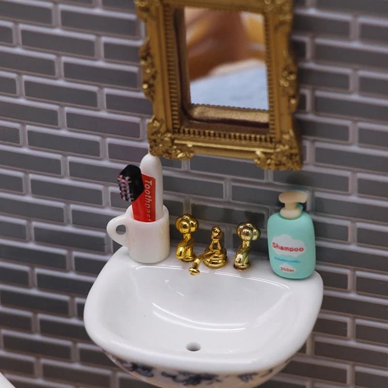 Kit di specchi per asciugacapelli, accessori da bagno per mini casa delle bambole, strumenti per vestirsi da gioco per bambini