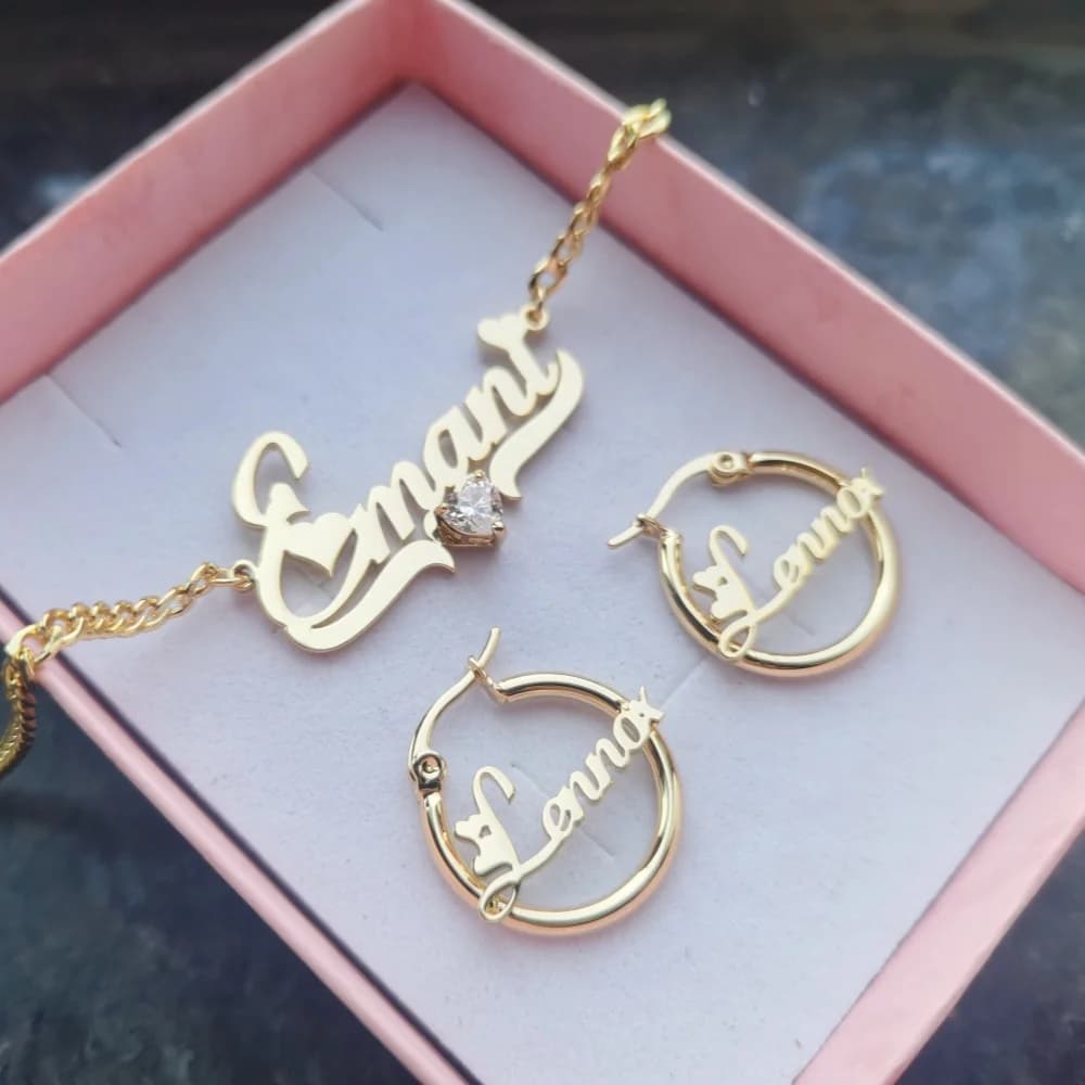 LeeChee cuore zircone nome personalizzato lettera collana 20mm cerchio rotondo Twist orecchini Set di gioielli