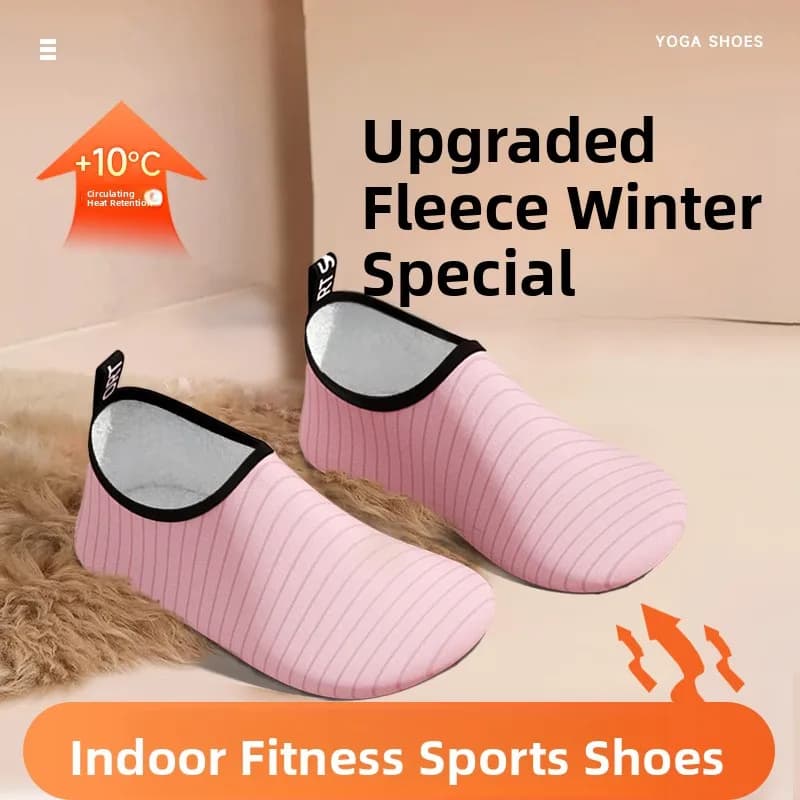 Women's Soft Indoor Yoga Shoes, Winter, Fleece Lined, Silent, for Gymnastics Training and Jumping with String