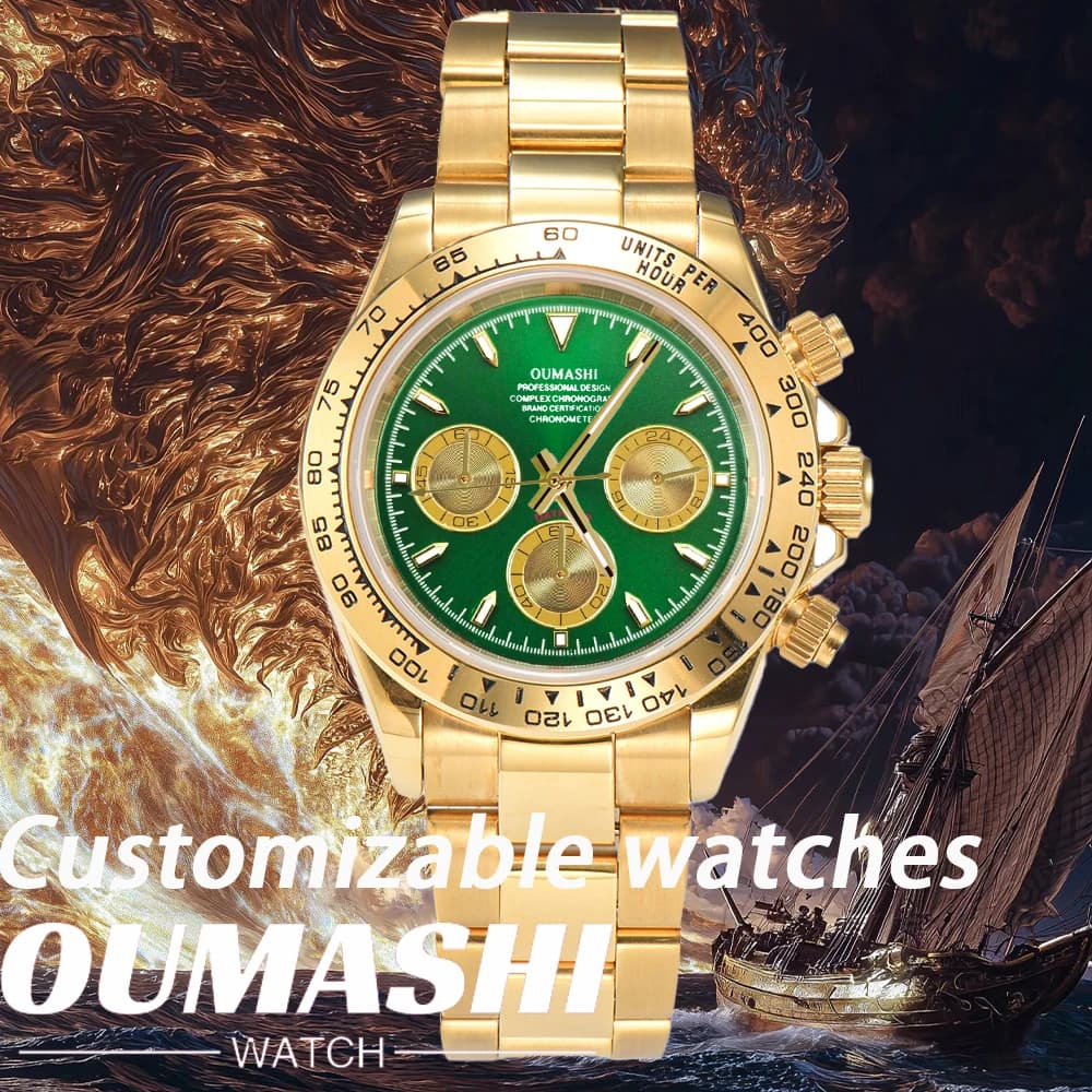 Orologio personalizzato da 39 mm VK63 da uomo, cronografo con vetro zaffiro, quadrante VK63, lancette luminose, acciaio inossidabile, orologio sportivo da uomo VK63