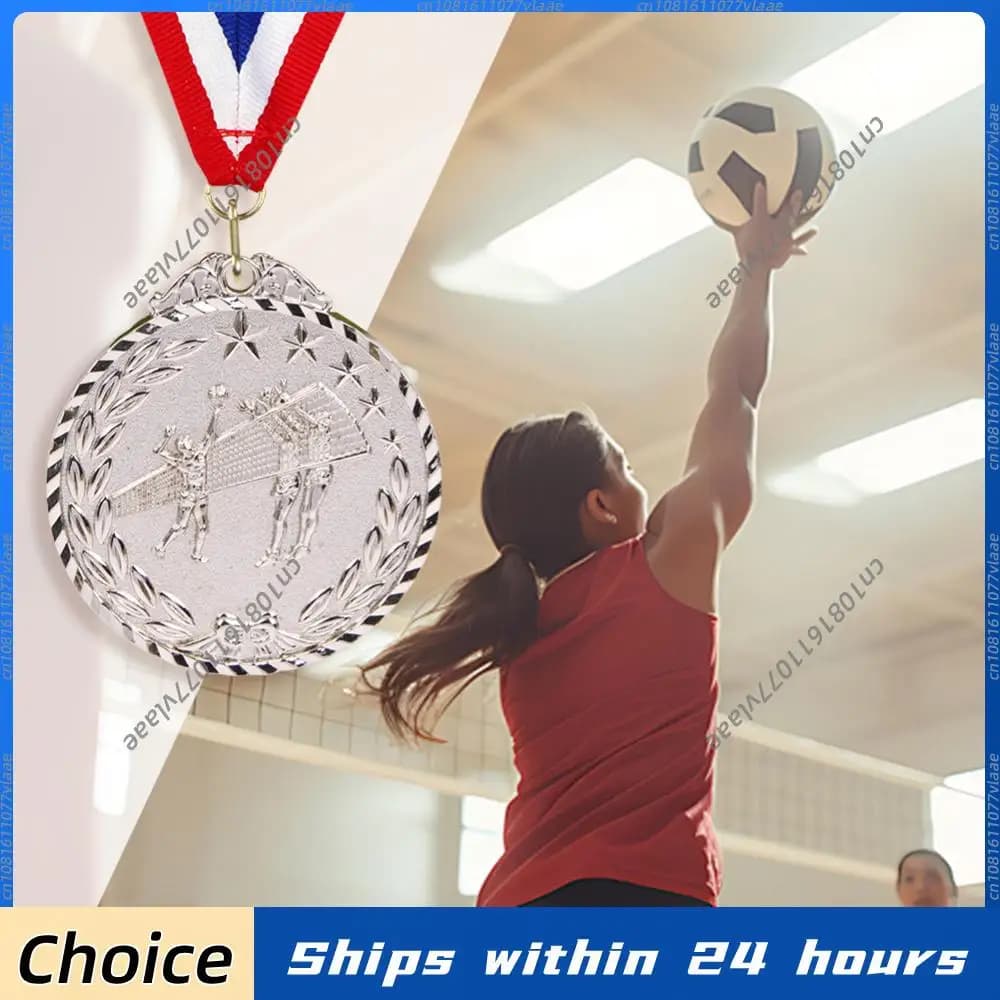 Medaglie da pallavolo da 6,5 cm con nastro per il collo, medaglie premio in metallo per vincitori, medaglie oro/argento/bronzo per competizioni, feste e gare